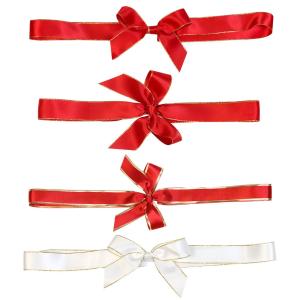 Red Pre Tied Elastic Bows For Boxes Oem Decorative Ribbon Bow