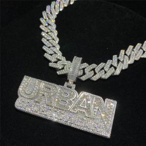 China 925 silver  iced out cuban link chain Custom logo pendant hiphop jewelry for Rap star on sale