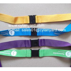 Printed colour polyester neck ribbons with breakaway buckle,