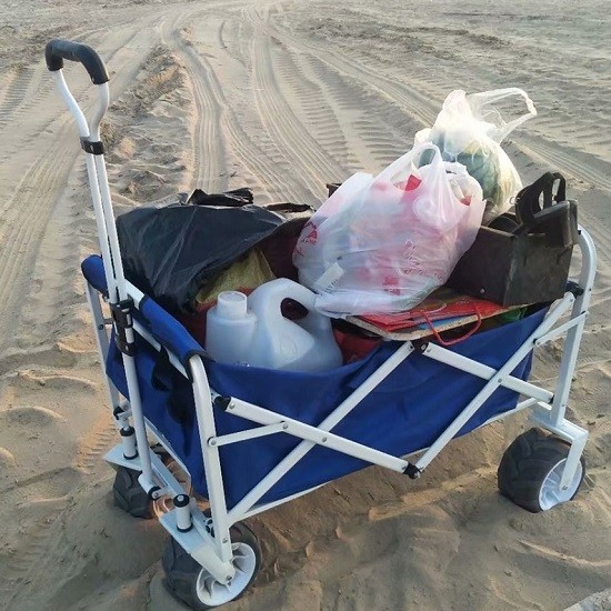 7" PU Wheel Folding Garden Carts Wide Beach Cart Trolley 70kgs