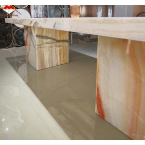 Hotel Table Furniture Design with Natural Stone Bookmatched Rainbow Onyx Marble