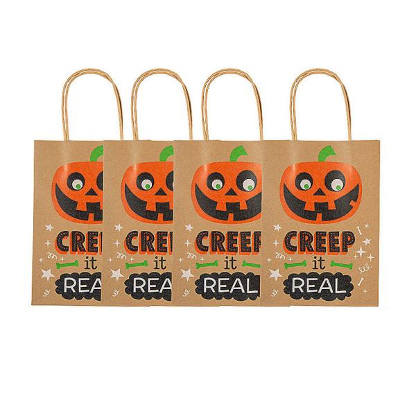 Custom Print Brown Kraft Paper Halloween Party Candy Sweet Goodie Gift Bags With Logo
