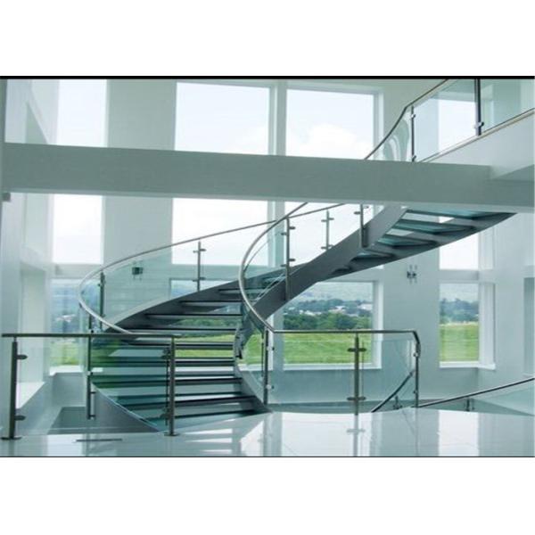 Round Curved Glass Staircase Stainless Steel Building Stairs Easy Assemblying