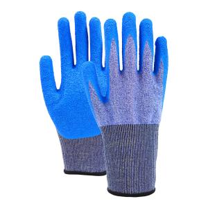 Blue Latex Palm Coated Gloves Cut Resistant ANSI Level 4 Gloves For Construction