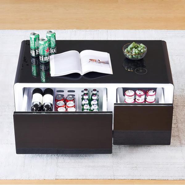 Wireless Charging Modern Coffee Table with Mini Fridge Living Furniture