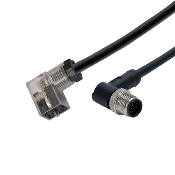 M12 8pins A code Molded Male Waterproof Connector Cable To LED Solenoid Valve Type C Plug