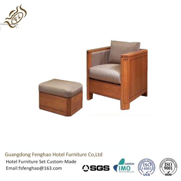 Quality Antique Oak Wood Rattan Frame Upholstered Chair With Ottoman / High Density Foam wholesale