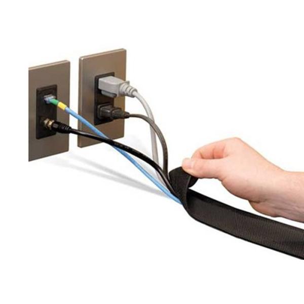 Black Velcro Cable Sleeve PET Material Flame Retardant Flexible For Cable Harness