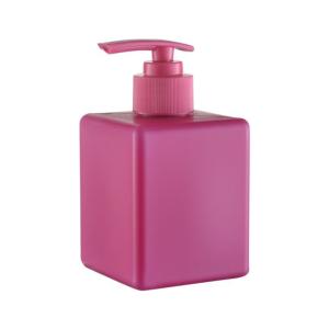 China Garden 350ml Plum Square Plastic PE Bottle with 28/410 Hand Sanitizer Lotion Pump on sale