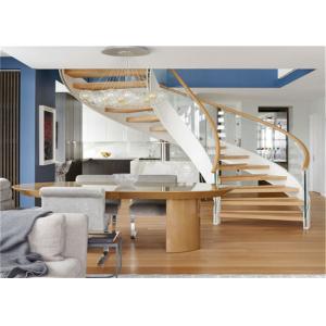 Compact Wood Tread Building Curved Stairs With Standoff Glass Railing