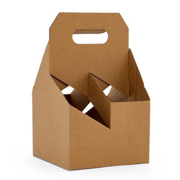 Custom Logo Recyclable Portable Kraft Paper Packaging Handle Wine Box for 4 Bottle Beer