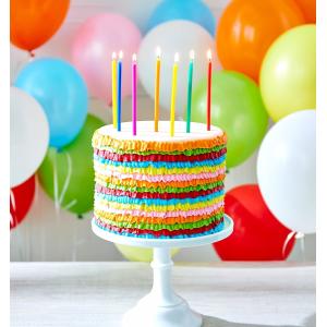 Greetings Birthday Candles, Multicolored Long Thin & Happy Birthday Text On