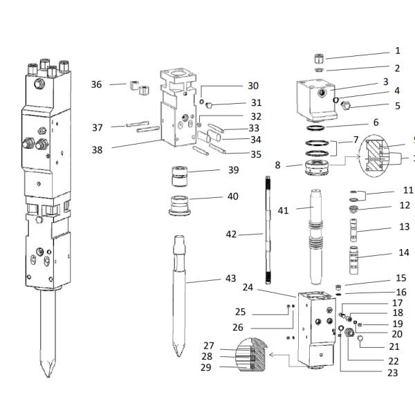 Durable Hydraulic Breaker Front Head Cylinder MSB550 MSB700B F22 E66 TOR23 TOR26
