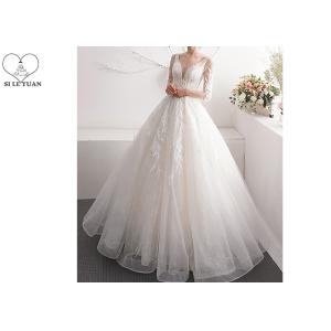 China Half Sleeve Lace Ball Gown Wedding Dress Off White Beading V - Neck Back Bandage Floor Length Dress on sale