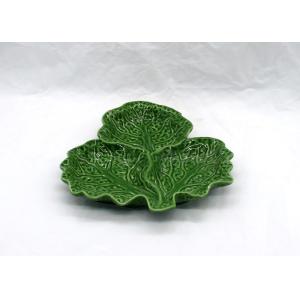 Ceramic Cabbage Plate Green Leaf 3 Section Serving Platter for Table Restaurant