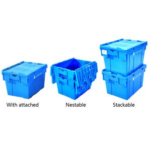 Cheap 67 liter Warehouse Stackable Collapsible Crates Heavy Duty Storage Containers Attached Lid for sale