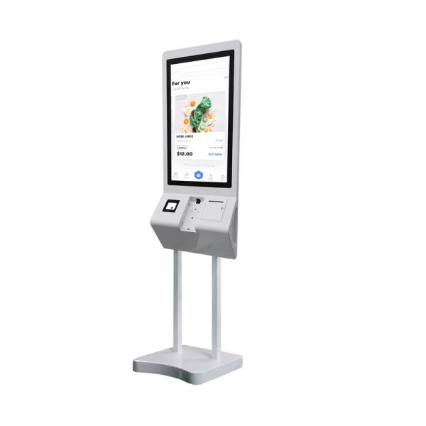 Quality 27 Inch B-shaped Self Service Checkout Kiosk Menuboard Pos Machine With Printer QR Code Scanner wholesale