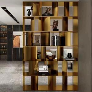 China Stainless Metal Shelf Room Divider Double Sided Bookshelf Room Divider on sale