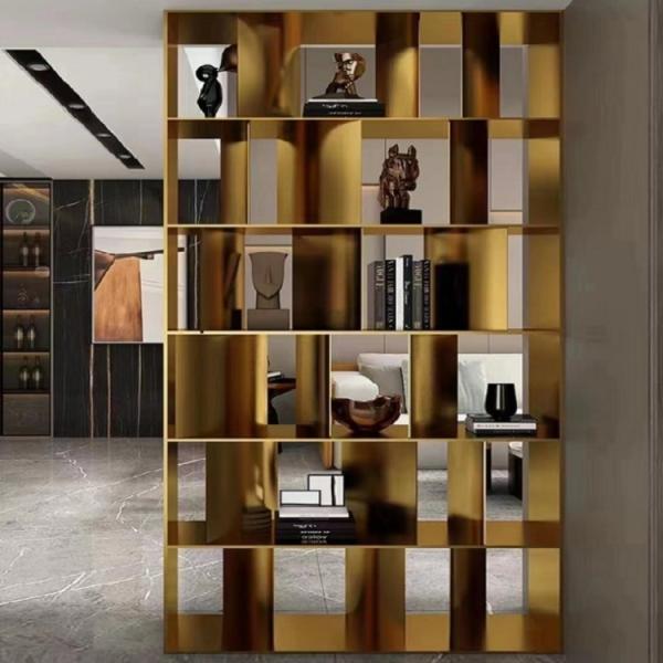 Quality Stainless Metal Shelf Room Divider Double Sided Bookshelf Room Divider wholesale