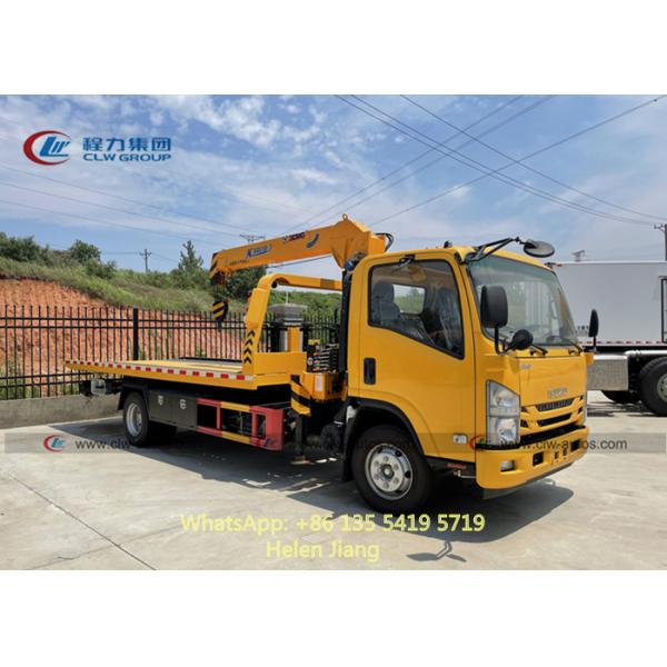 Quality LHD ISUZU 4x2 5T Flatbed Towing Truck With XCMG Crane wholesale