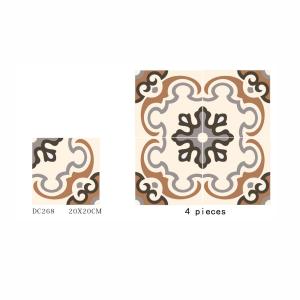 20x20cm Floral Ceramic Rustic Tile in Beige Orange Gray