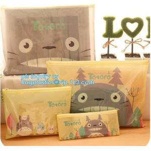 Eco-friendly plastic custom slider zipper PVC stationery bag, k slider zipper