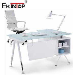 Modern White Glass Desk With Drawer Rectangle Computer Desk Home Furniture