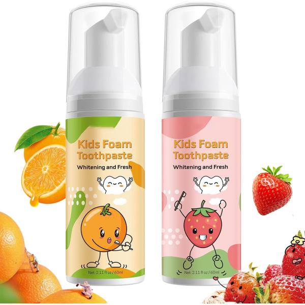 Quality 2PCS 60ml Childrens Toothpaste Kids Foam Toothpaste Travel Friendly Strawberry Orange wholesale