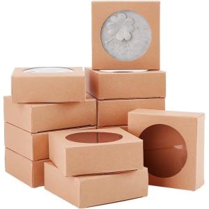 Round Clear Window Kraft Paper Gift Wrapping Box for Homemade Soap Wedding Party