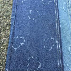 Embroidered Style Stretch Heart Shape Pattern Blue Denim Fabric For Women Jeans 10.6 Oz JSD3077 10*7OE Yarn Count