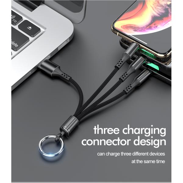 Fabric Braided 14cm 2.4A 3 In 1 Fast Charging USB Cable