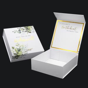 Cheap Custom Wedding Favour Invitations Bridal Bridesmaid Groomsmen Proposal Boxes Folding Magnetic Gift Box White Gold for sale