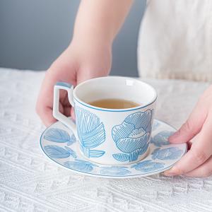 Garden Party Ceramic Tea Cup Set With Hand Painted Art And Saucer In Nordic