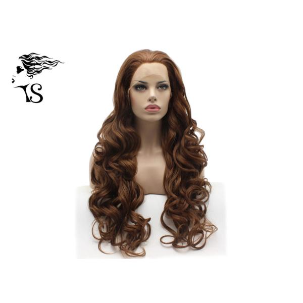 Dark Brown Synthetic Long Curly Lace Front Wigs , Colored Synthetic Wigs No