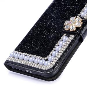 Luxury Diamonds Cover Leather Wallet Case With Card Slot Bling Phone Case For