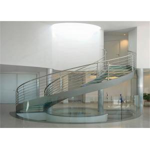 Double U Channel Stringer Modern Spiral Staircase , Curved Wooden Staircase With