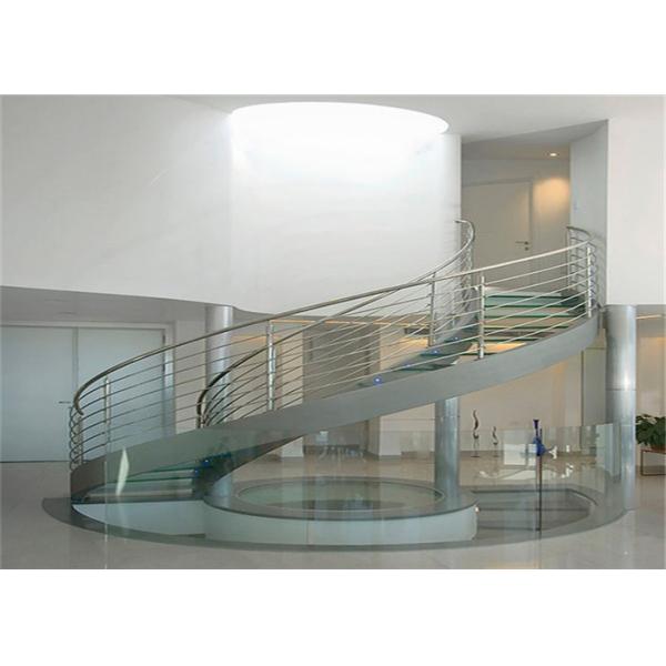 Quality Double U Channel Stringer Modern Spiral Staircase , Curved Wooden Staircase With Glass Railings wholesale