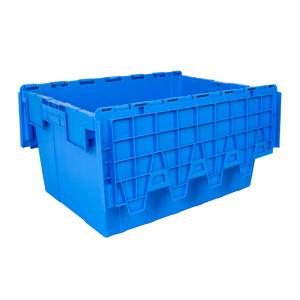 Moving Industrial Plastic Container with Hinged Attached Lid and Lockable Hinged