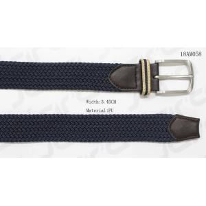 Cheap Male Navy Stretch Belts With Brown PU Tip , With Woven Tape Loop for sale