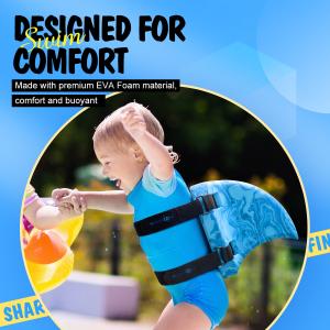 Pool Training Kickboard for Kids Float Shark Fin EVA Blue Belt Accessories