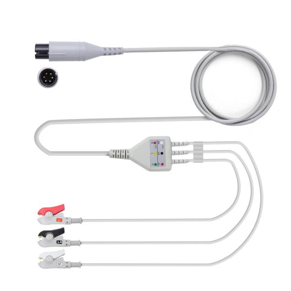 Quality 3 Lead Clip ECG Cables And Leadwires Round 6P Compatible With Nihon Konden Mindray wholesale