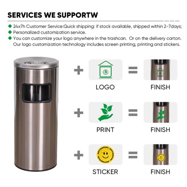 Wholesale Stainless Steel Metal Garbage Can Round Waste Bin Hotel Guestroom For Outdoor Open Top Trash