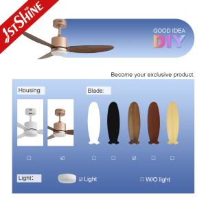 52" Decorative Ceiling Fan With Light – Wood-Grain Plastic Blades Rose Gold