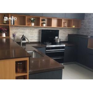 Brown Quartz Stone Countertops / Kitchen Worktops Flat Edge 2+2cm Laminated