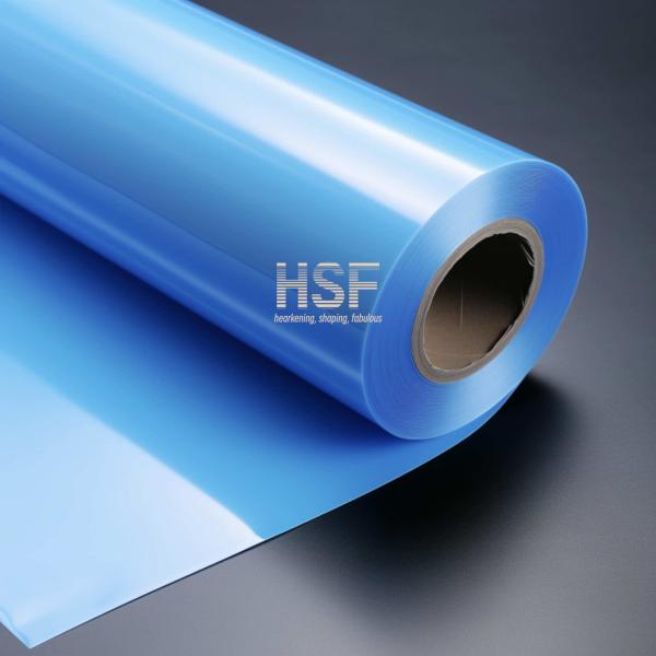 Quality 40 μm opaque blue PE release film, silicone UV cured, for protective and packaging, tapes, labeling and graphics wholesale
