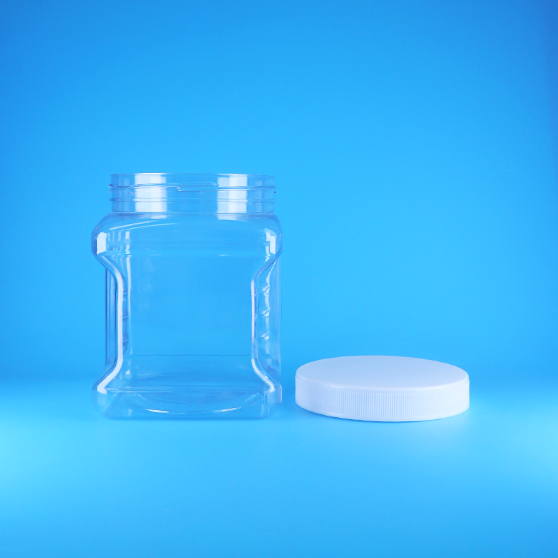 Transparent Square PET Screw Flat Lid Plastic Grip Jars For Sponge Fingers