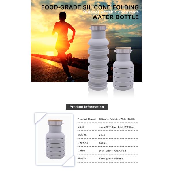 550ml Portable Silicone Water Bottle Collapsible With Wooden Lid
