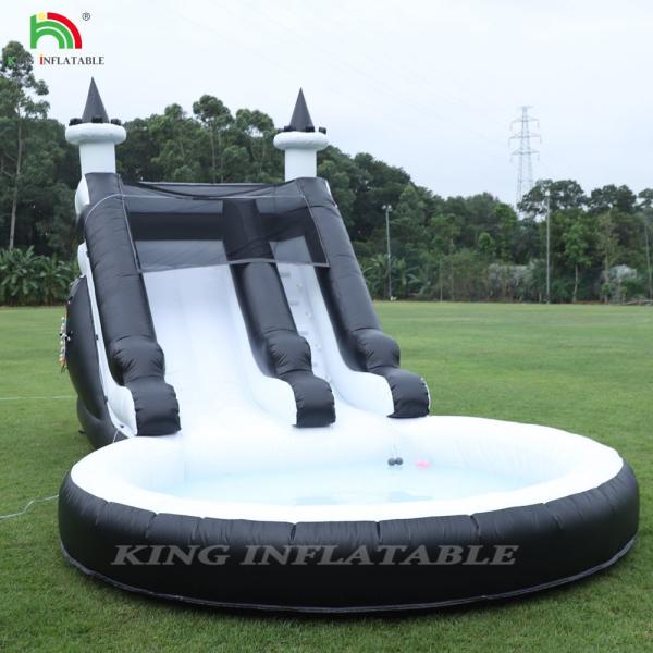 Black And White Commercial Inflatable Water Slide With Pool Water Slides Inflatable