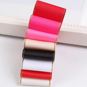 2.5cm Polyester Gold Edge Double Face Grosgrain Ribbon for Christmas Tree and