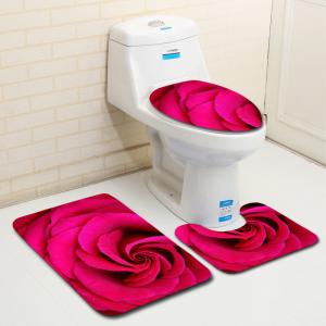 Rose Pattern Toilet Mat Set Polyester Fiber Toilet Lid Cover Set